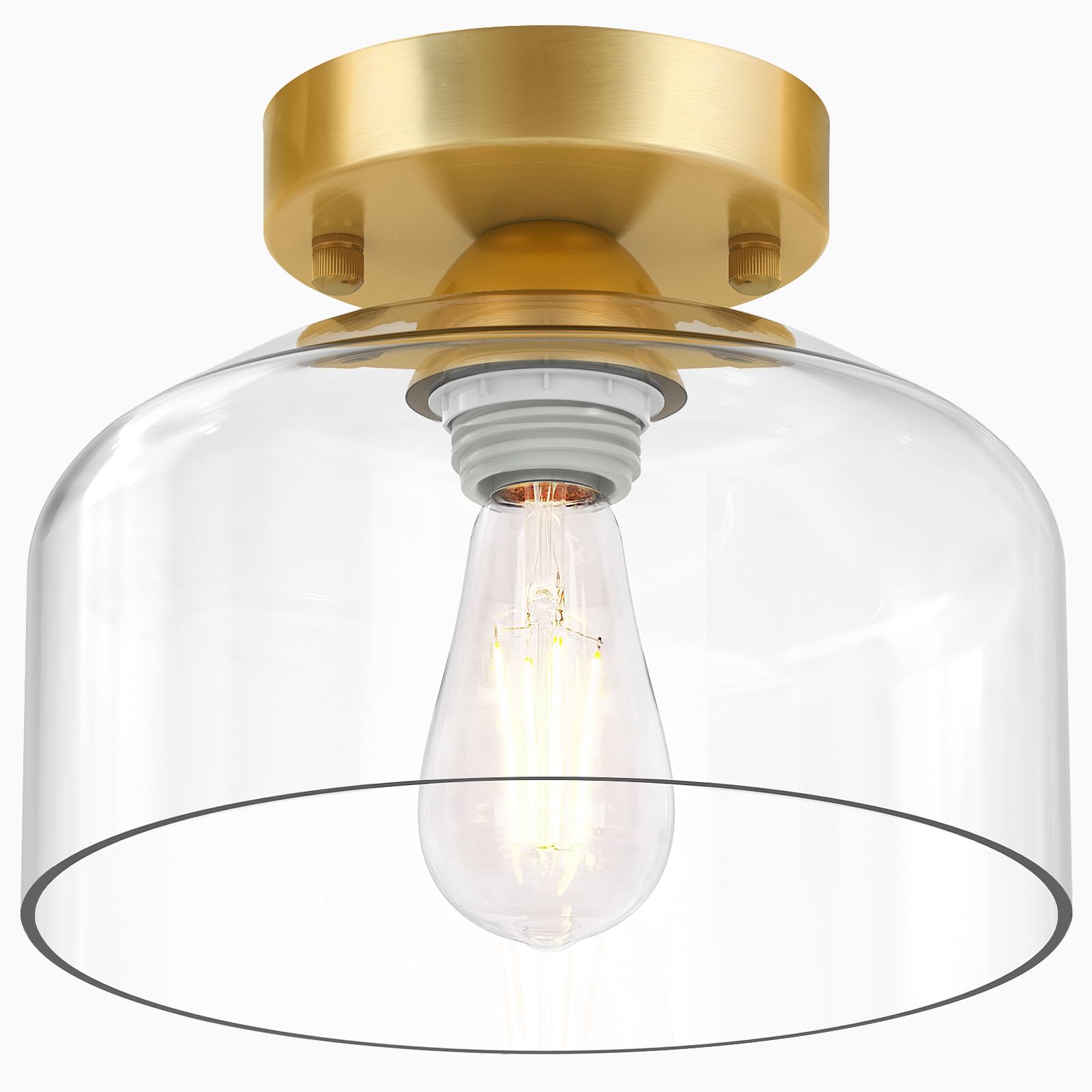 LACCEN semi flush mount with brushed gold finish and clear glass shade for elegant hallways