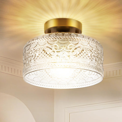 LACCEN semi flush gold ceiling light with glass shade for elegant hallway illumination