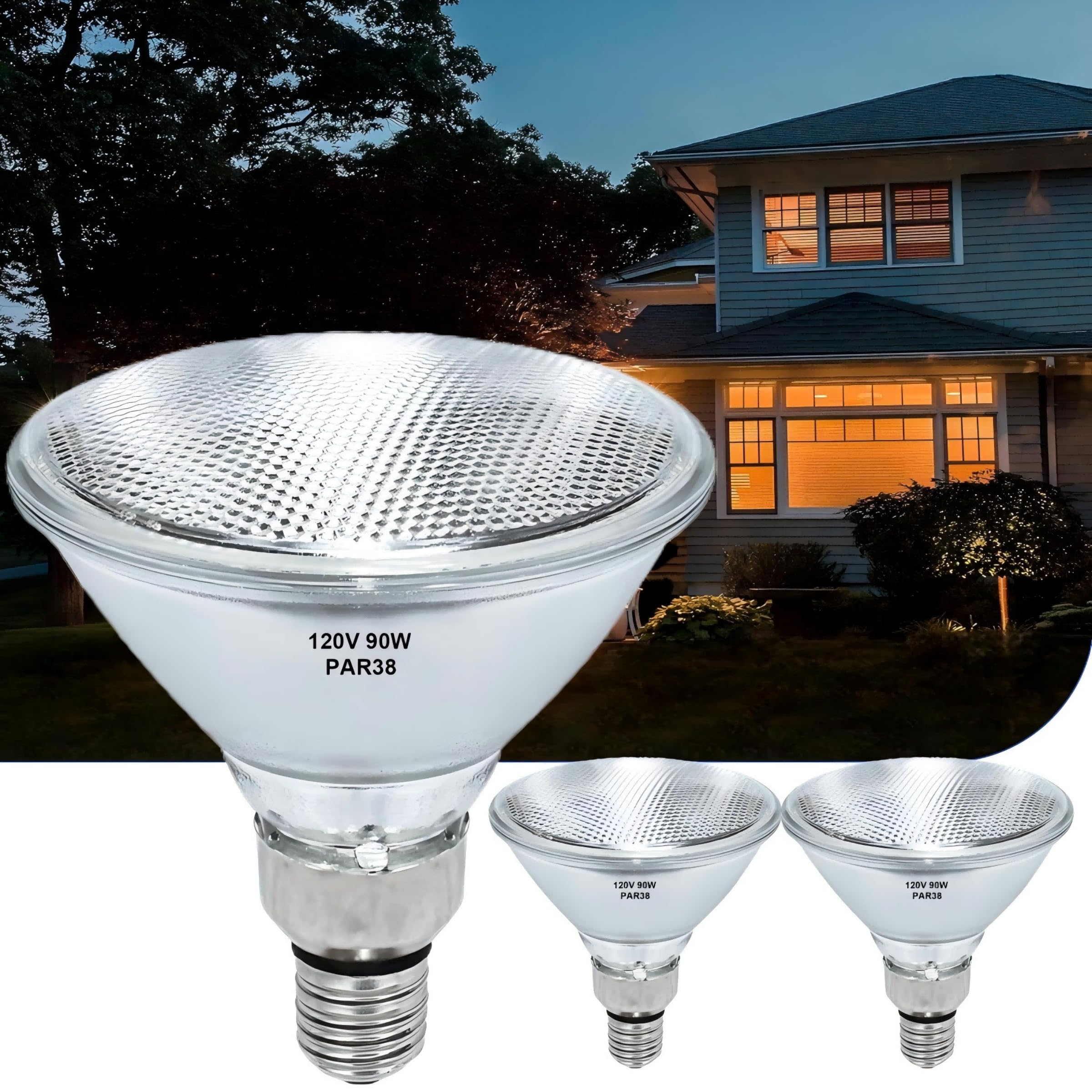 Lachesan PAR38 flood bulb front view emits warm 2700K light for interiors
