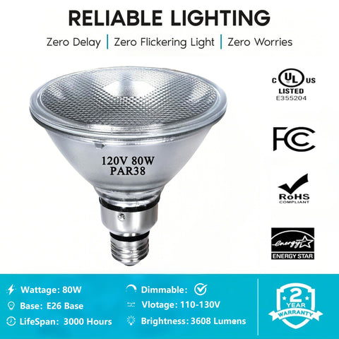 Lachesan PAR38 bulb emitting warm white 2700K light