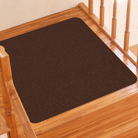 Lacut stair treads 31x31 brown with anti-slip backing for safer indoor stairs.