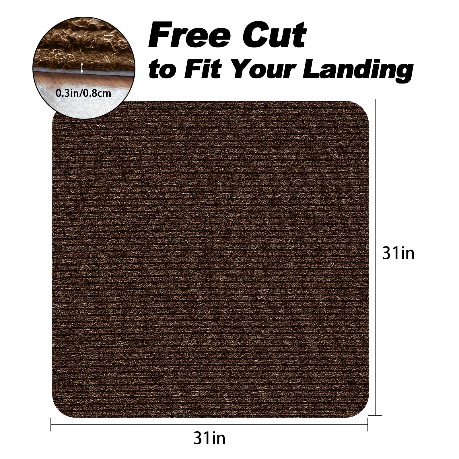 Lacut stair treads 31x31 cut-to-fit for mid-stair platforms.