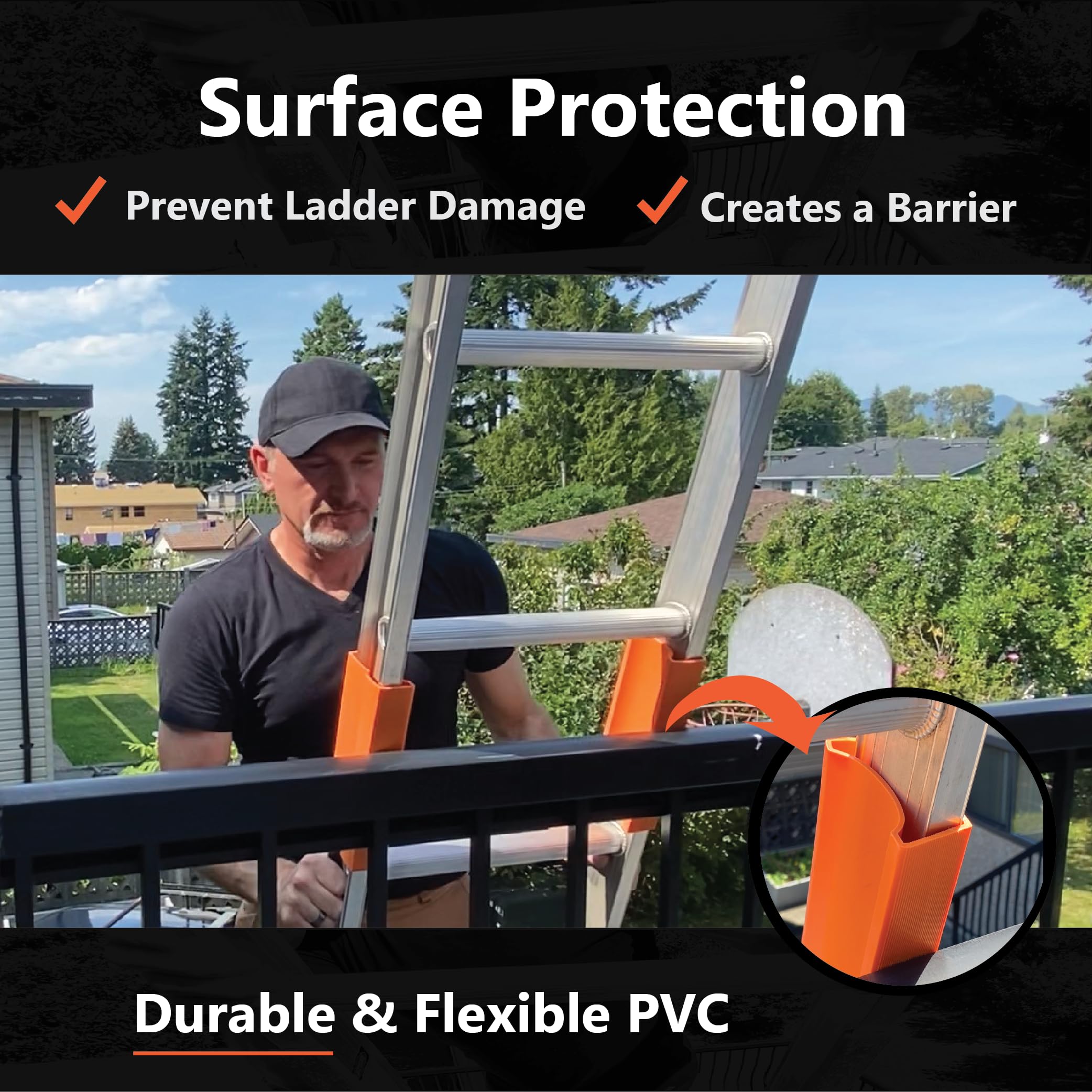 LADDER BODYGUARD ladder rail covers prevent scratches on siding and trim.