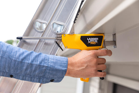 Ladder Latch Pro fits gutters and guards, protecting edges while you work.