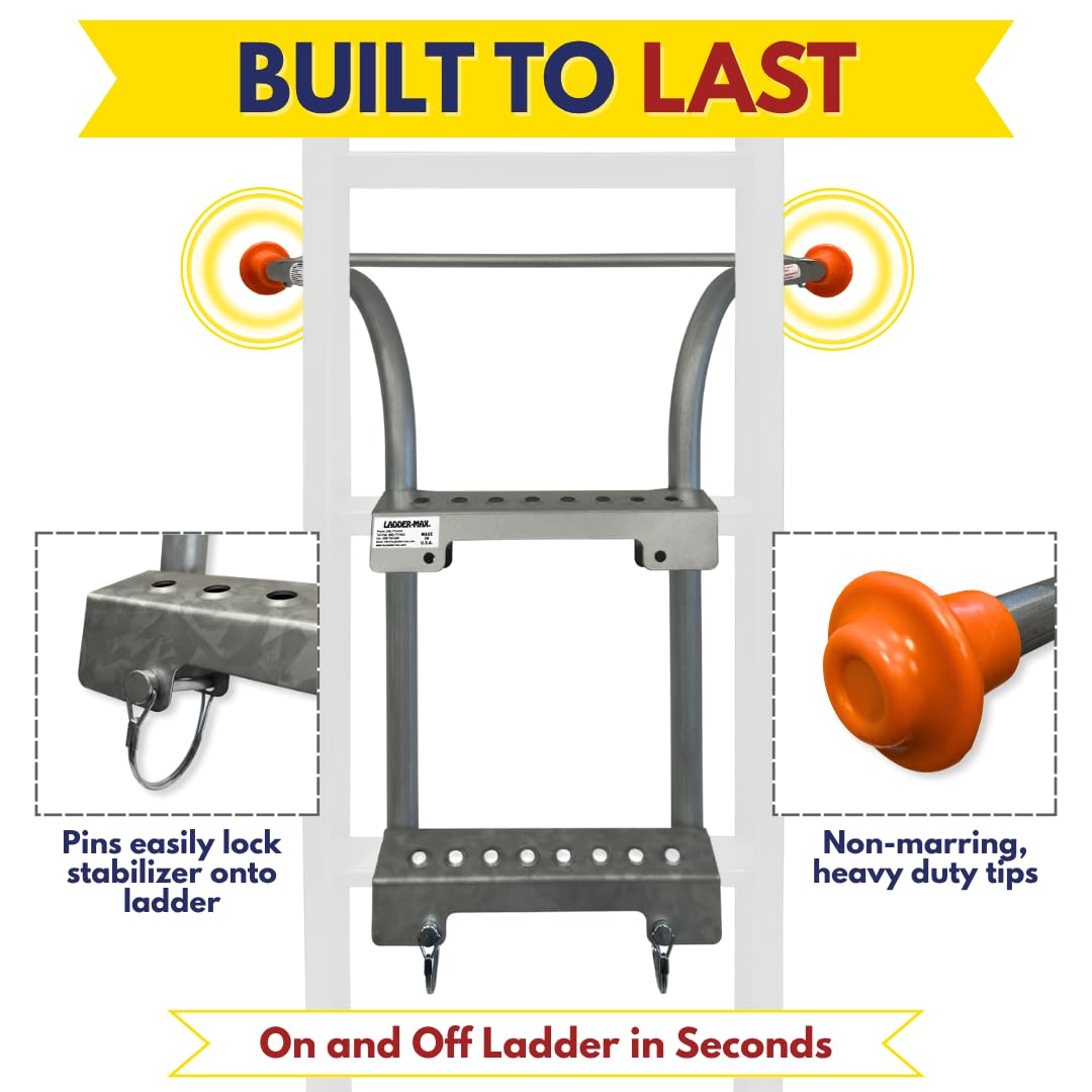 Ladder-Max stabilizer in rust resistant steel emphasizes durable construction