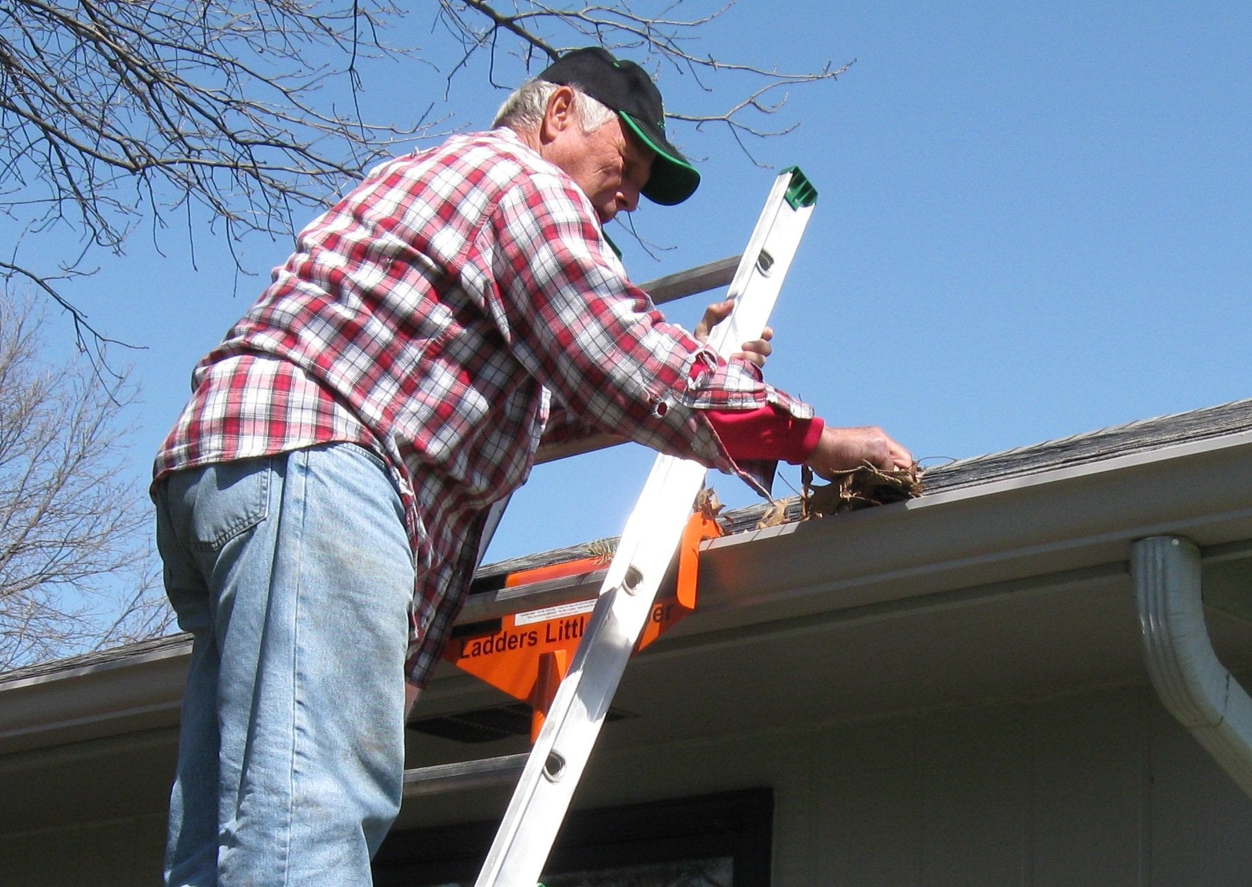 Ladder's Little Helper prevents ladder shifting sideways for safer maintenance.