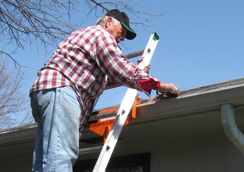 Ladder's Little Helper prevents ladder shifting sideways for safer maintenance.