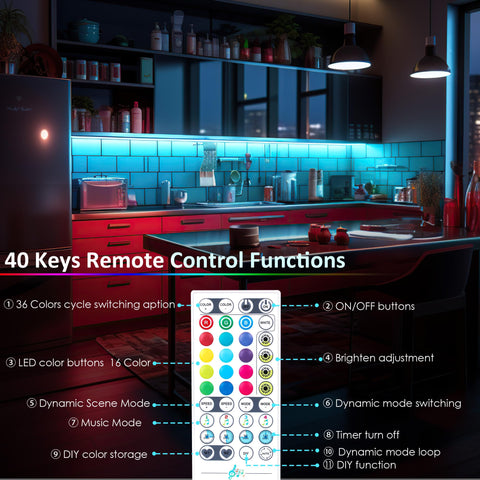 LAFULIT RGB strip mood image shows dynamic hues for kitchen ambiance.