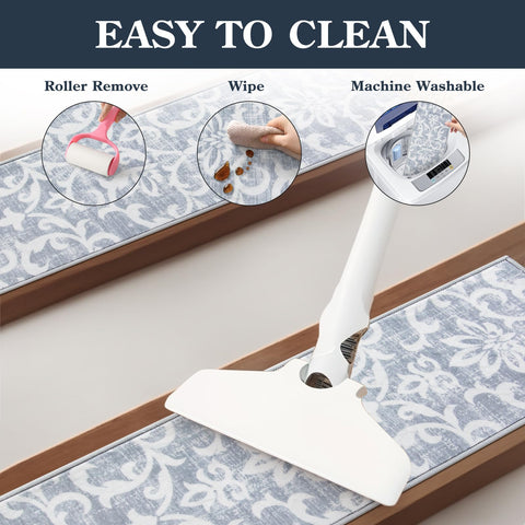Lahome easy-install stair runner requires no adhesive or residue.
