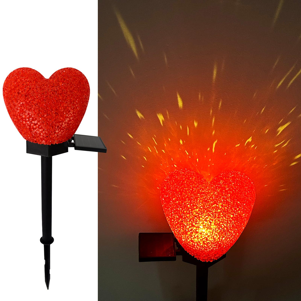 LAIAMER Valentines Day solar heart light on its stand emits a warm red glow for outdoor charm