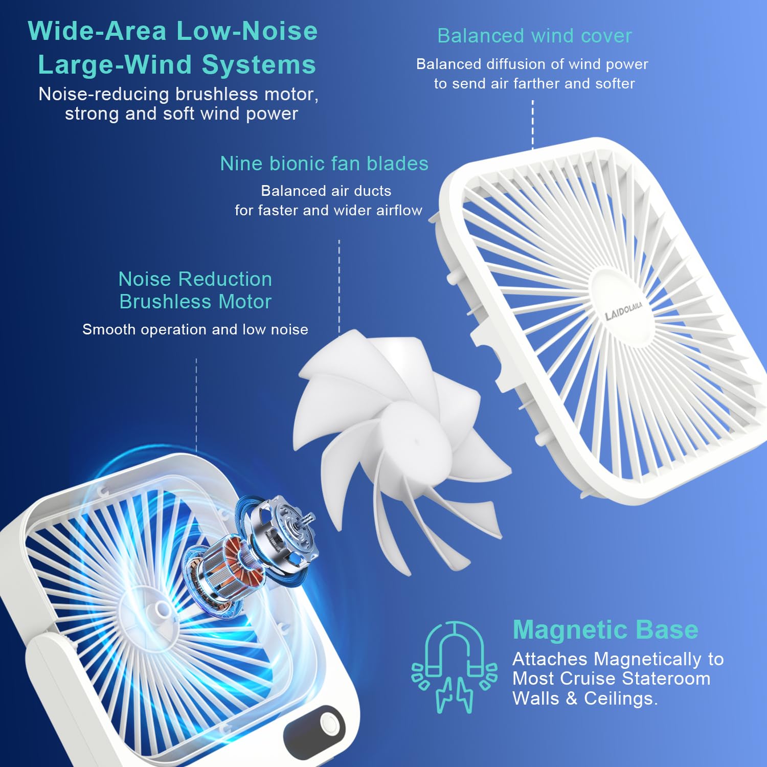 LAIDOLAILA rechargeable 5000mAh battery provides long-lasting cooling