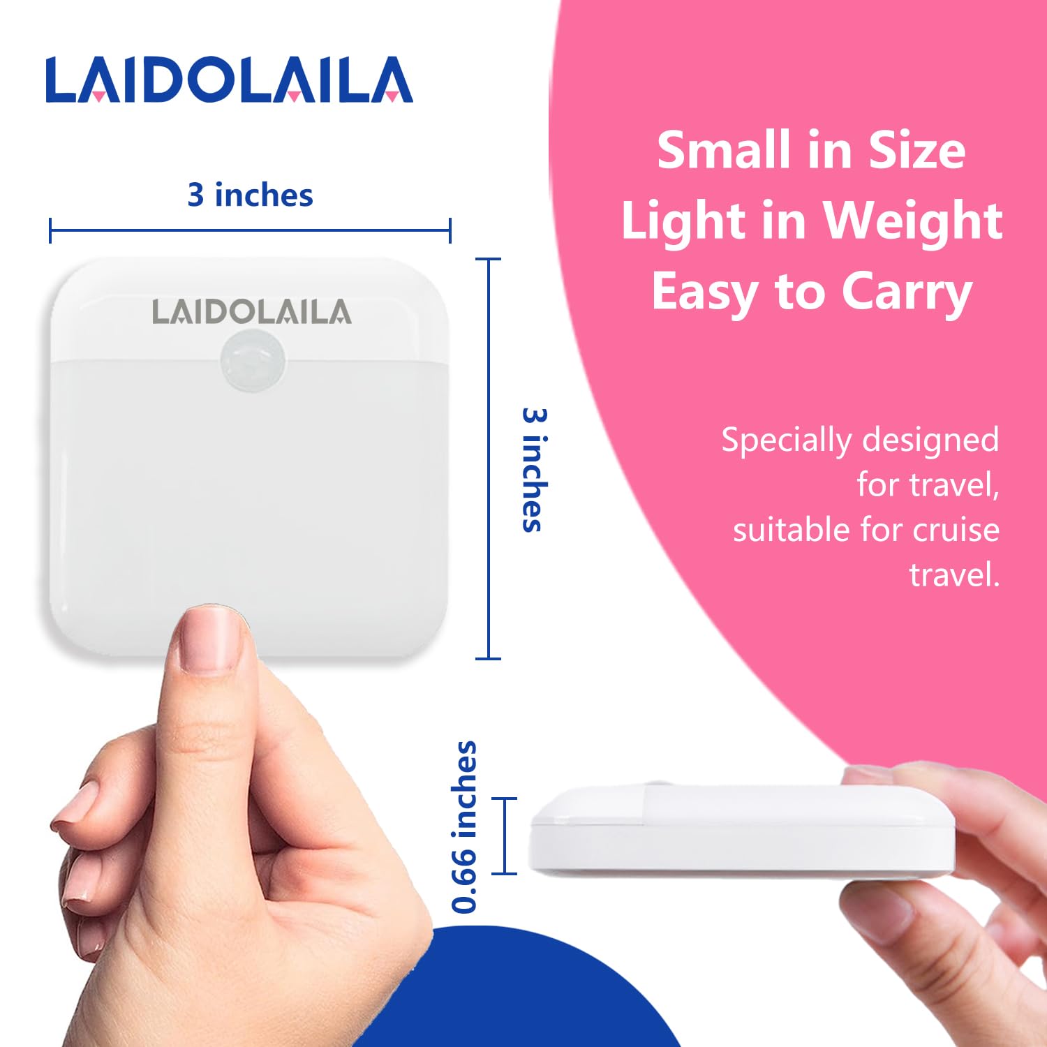 LAIDOLAILA USB-C rechargeable night light offering long battery life for travel.