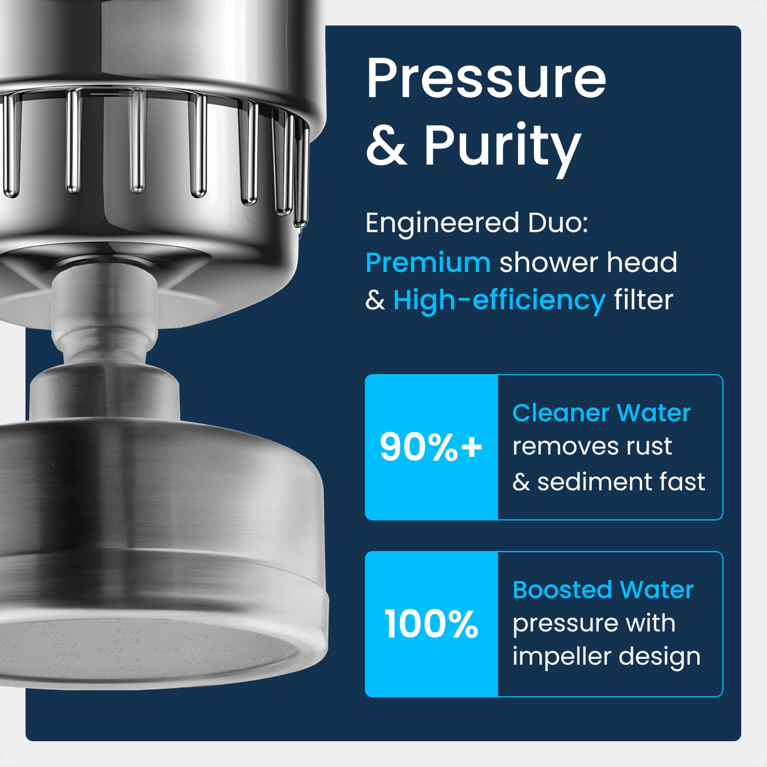 LAIFsolutions KDF filtration removes chlorine for a gentler shower experience.