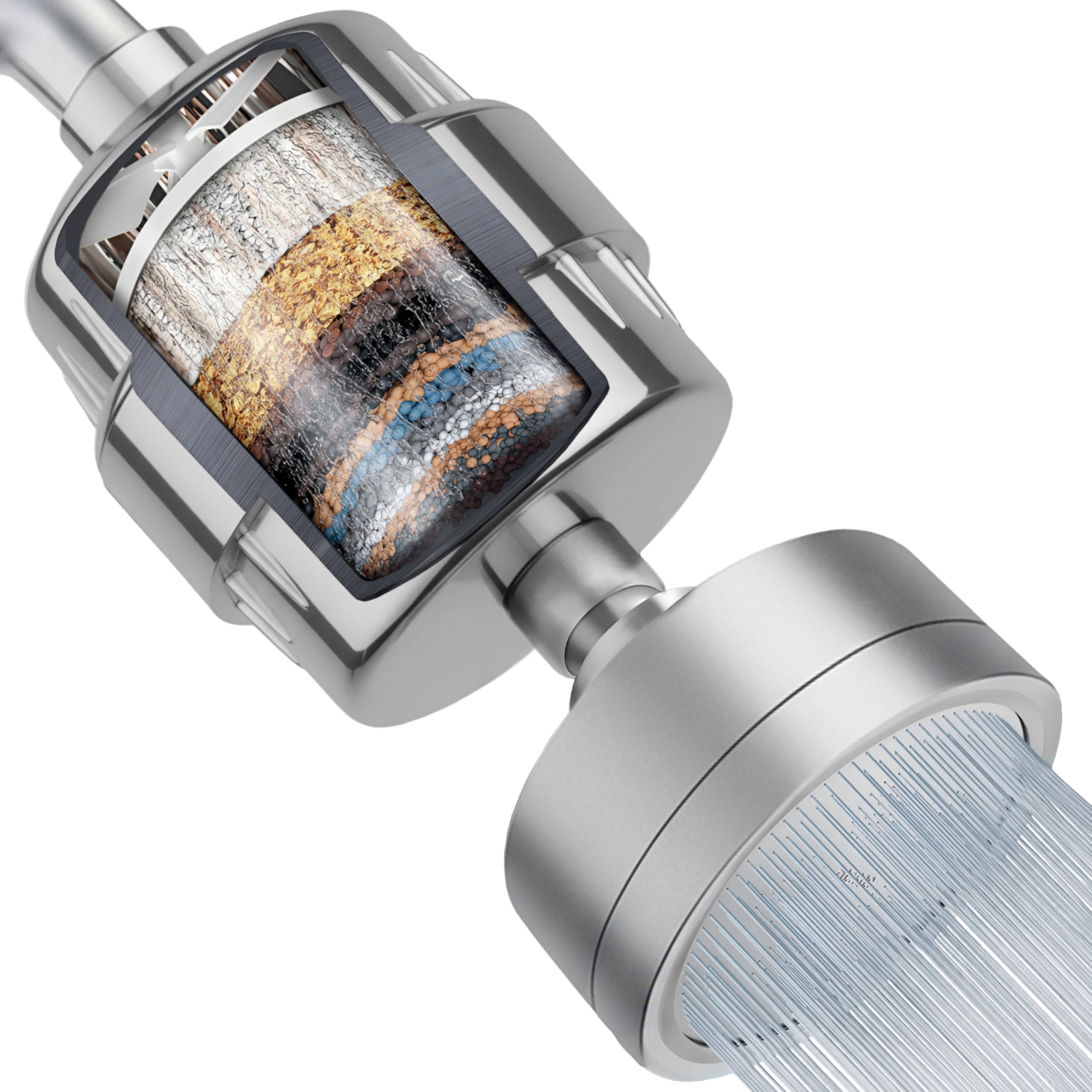 LAIFsolutions Turbo Shower Filter with rotating impeller boosts pressure for a revitalizing shower.