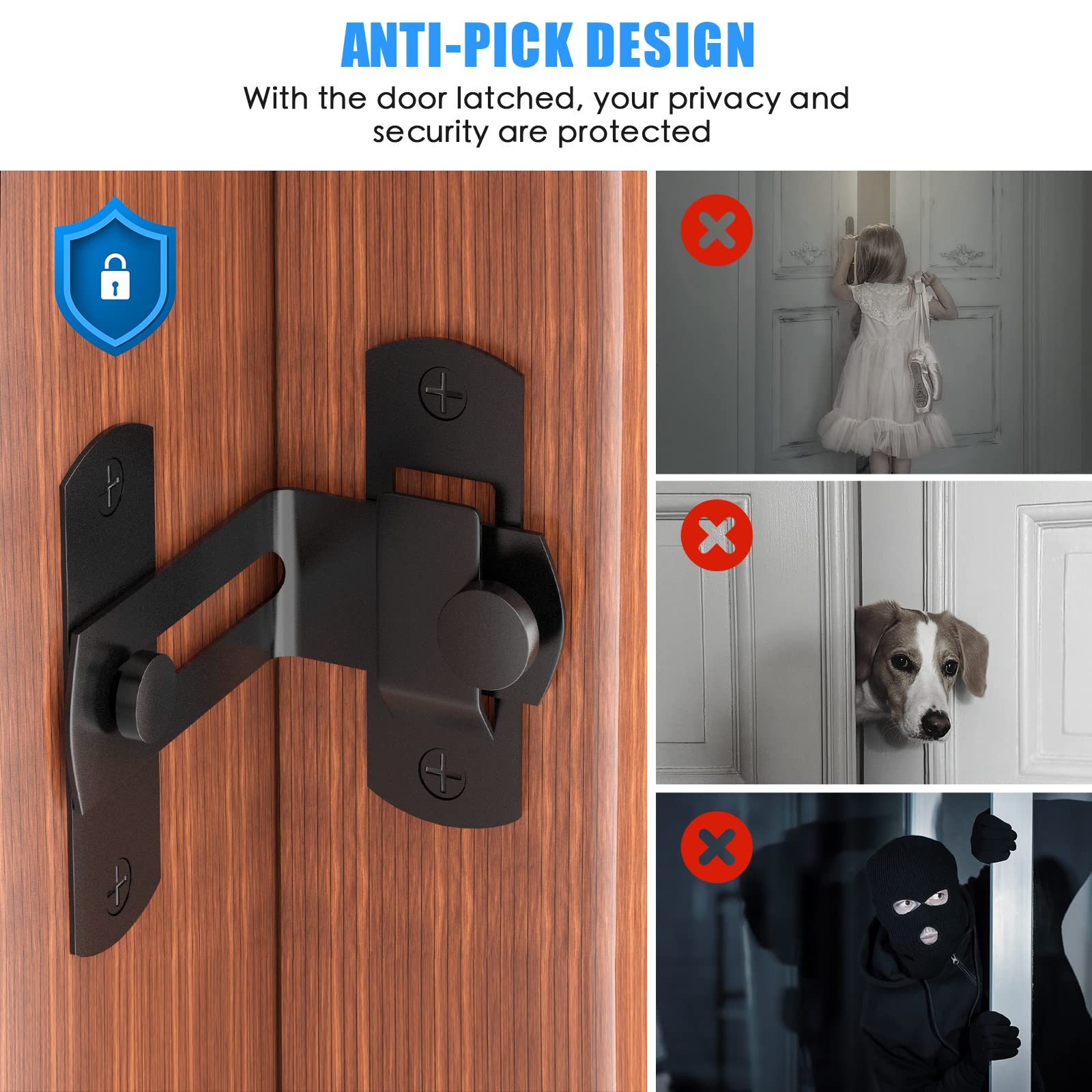 L'aimefois 90 Degree Flip Barn Door Lock side view demonstrates versatile installation options