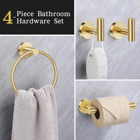 Lairuier brushed gold robe hooks provide versatile towel and garment storage.