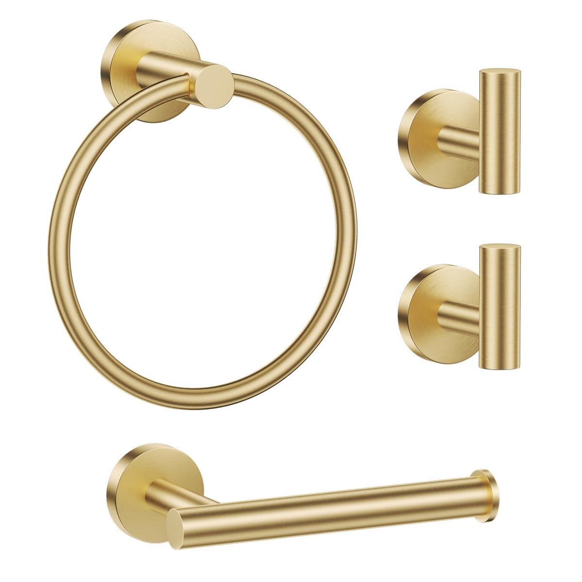 Lairuier brushed gold towel ring enhances bathroom organization and style.