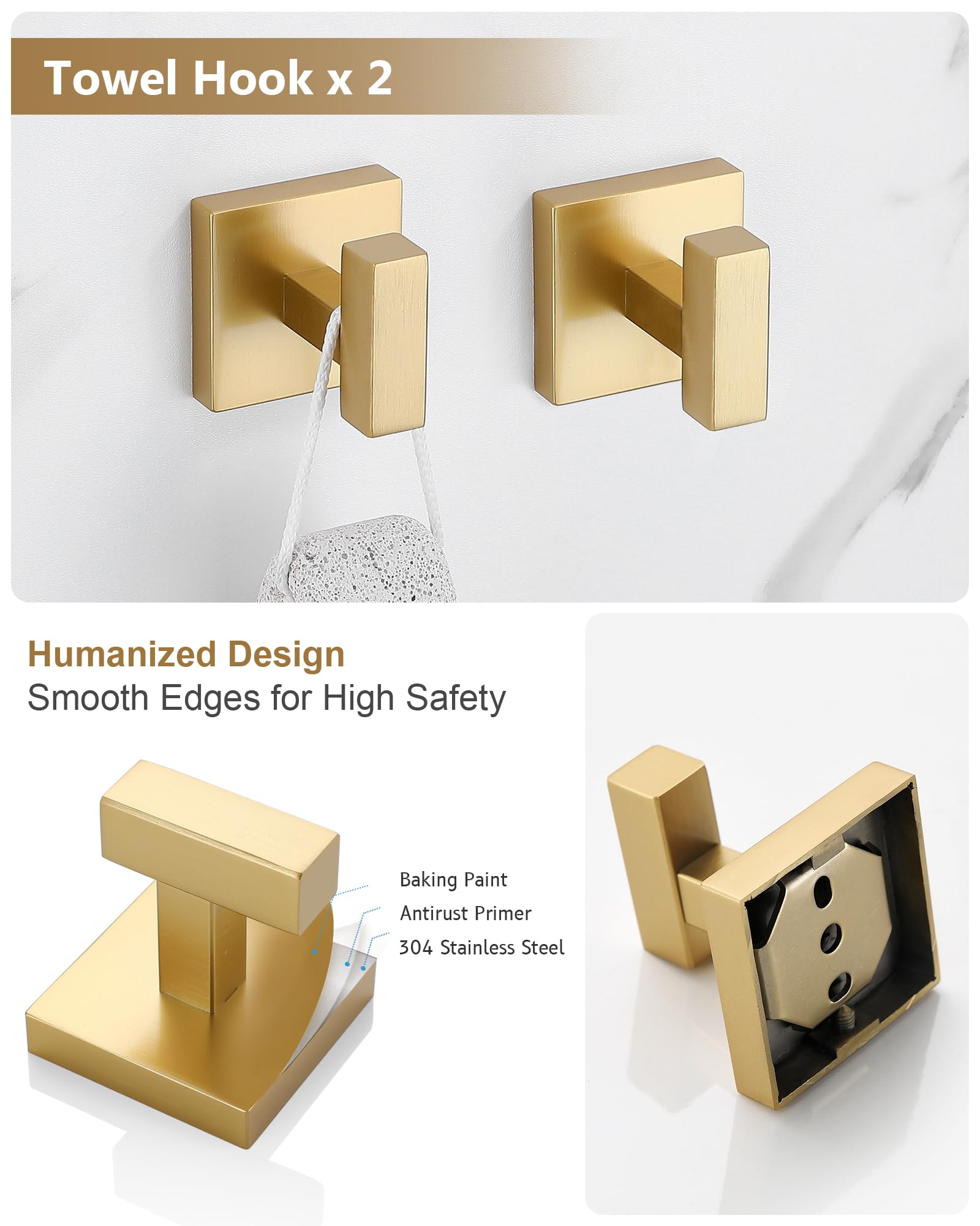 Lairuier brushed gold robe hook offers sturdy storage for towels and robes