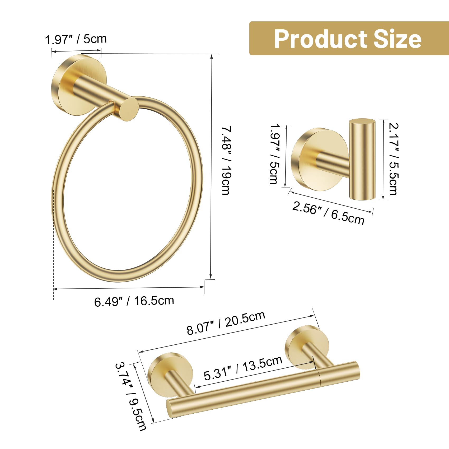 Lairuier brushed gold bathroom set mounted on wall for cohesive decor.