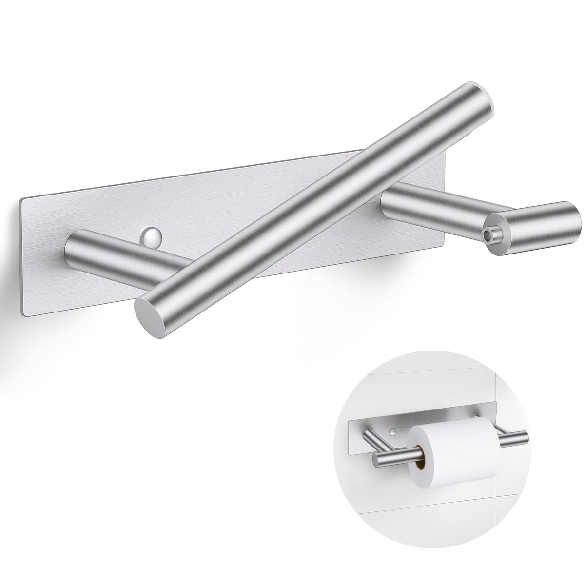 Lairuier brushed nickel dual mount toilet paper holder with adhesive for damage free install