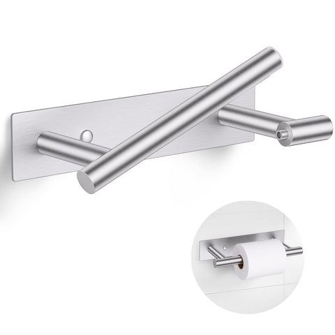 Lairuier brushed nickel dual mount toilet paper holder with adhesive for damage free install