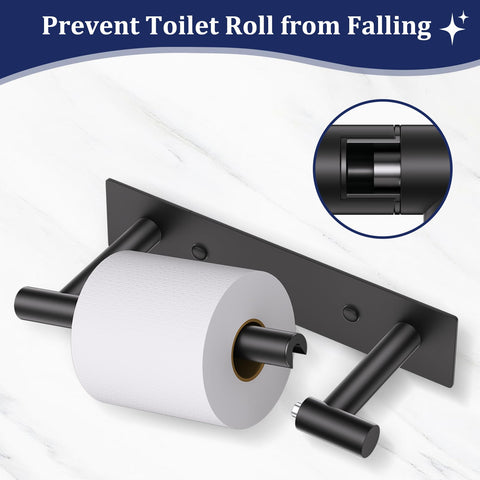Lairuier matte black toilet paper holder with screw mount for permanent stability.