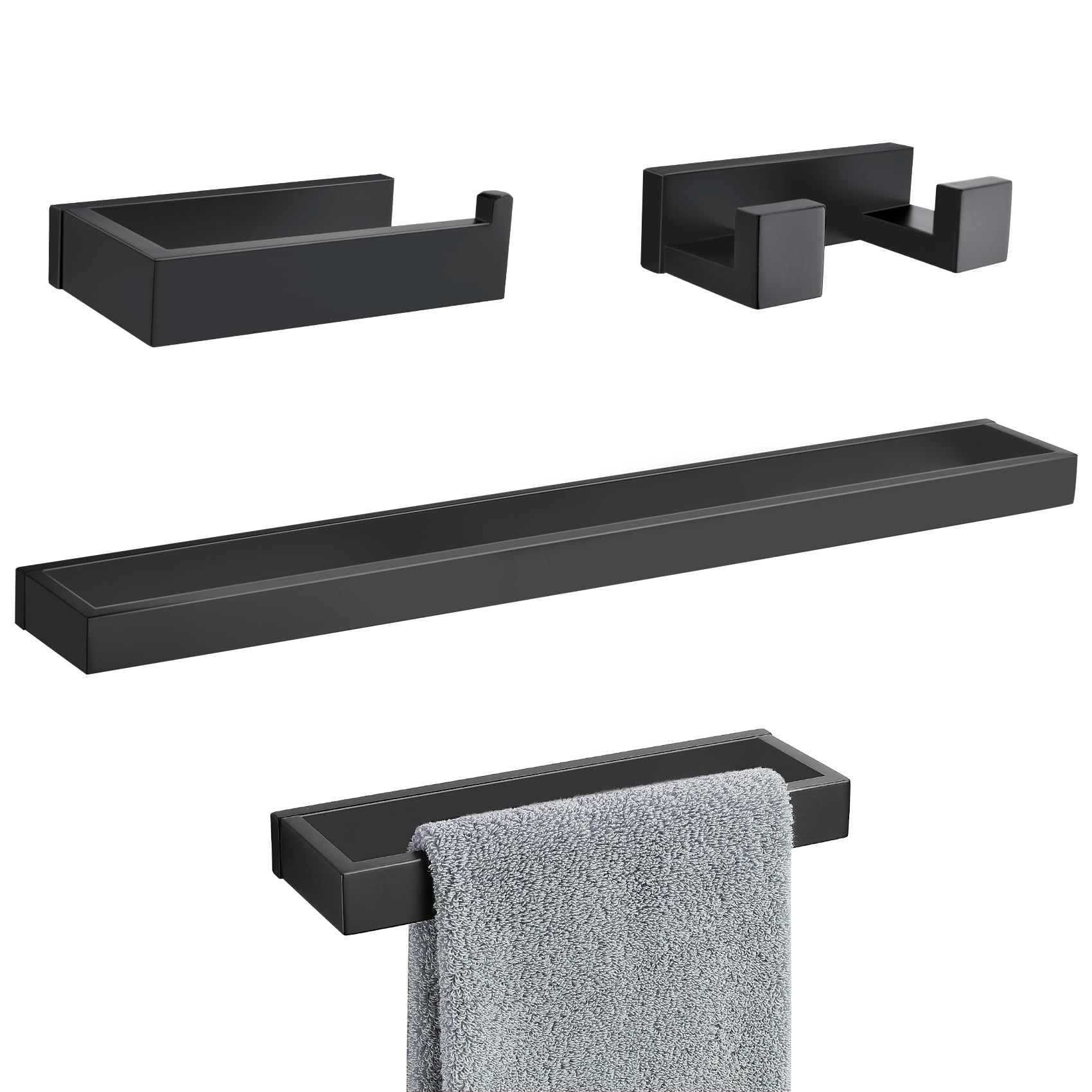 Lairuier matte black towel bar enhances bathroom organization