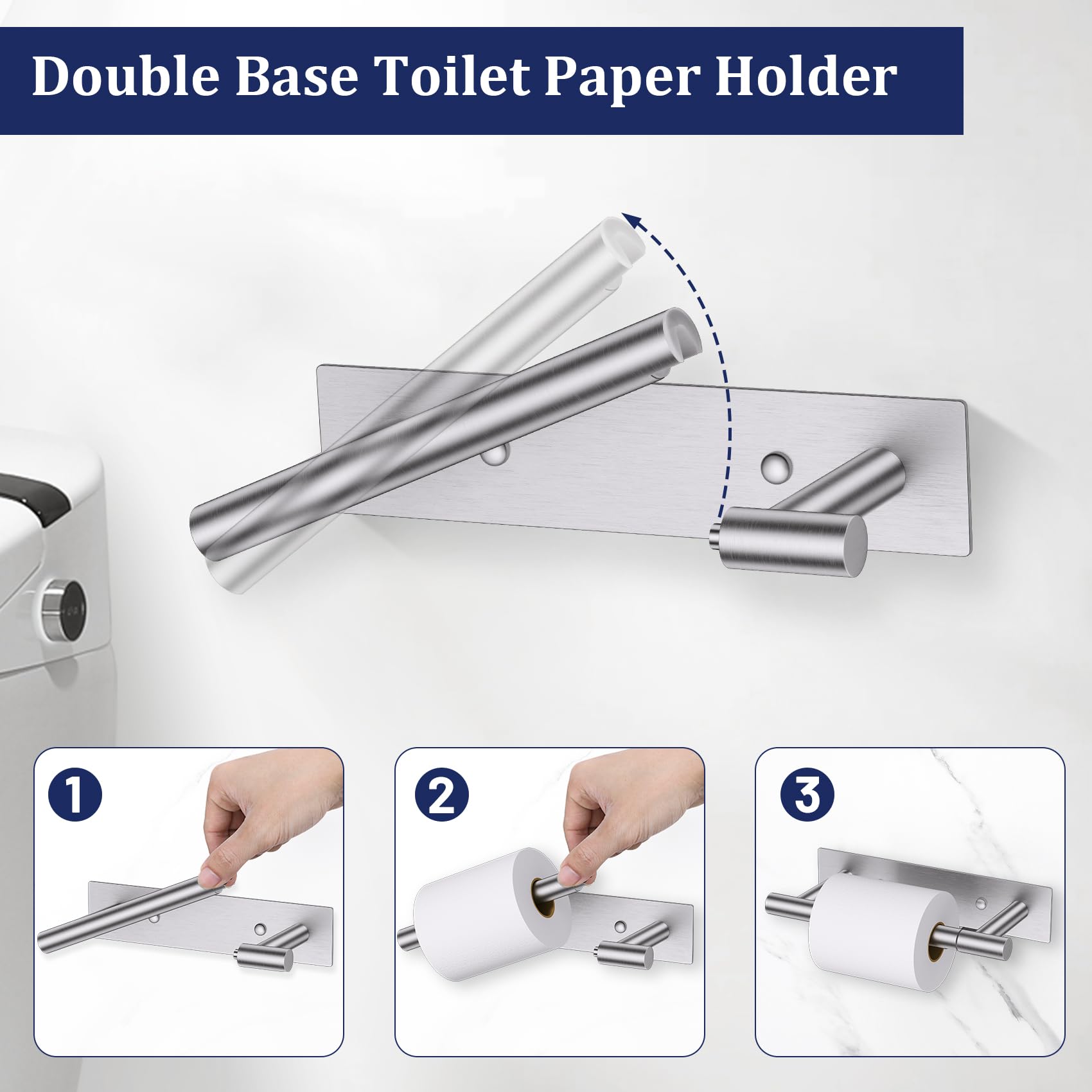 Lairuier stainless steel pivoting double post toilet roll holder