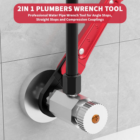 LAISGOO wrench tightening a compression nut in a cabinet