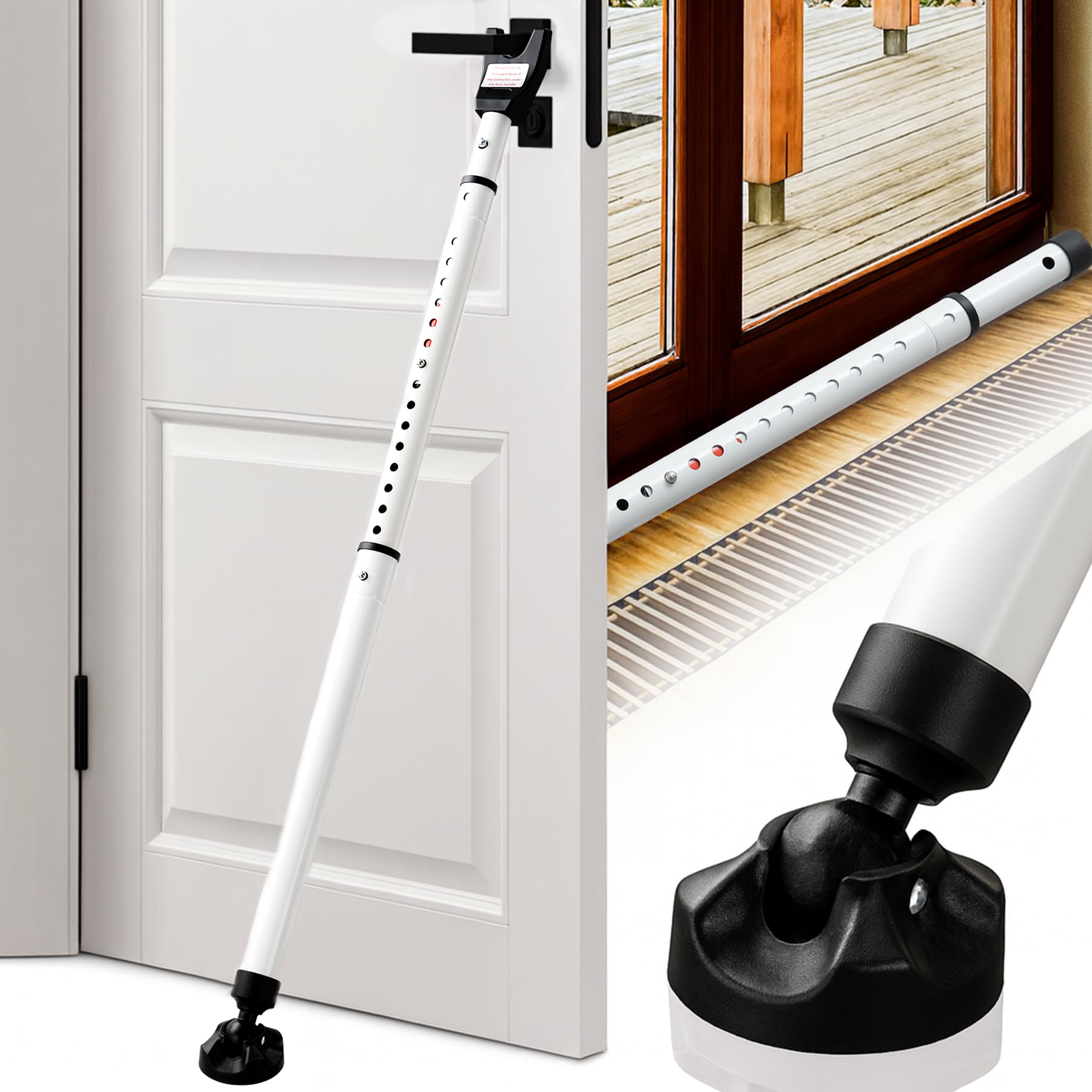 LAKEROD 3-in-1 door security bar with top hook enhances door protection.