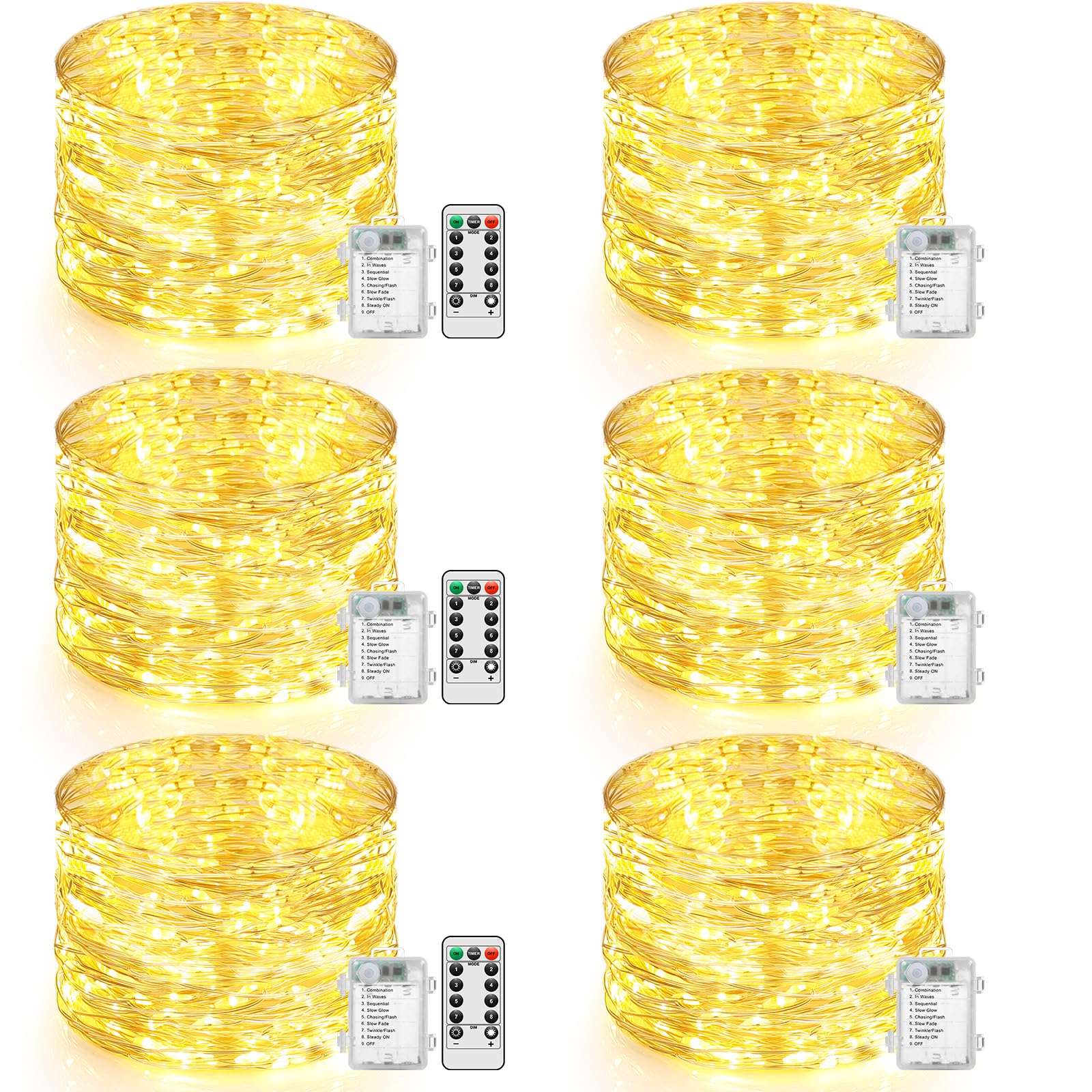 Lakumu 6-pack 100-LED fairy lights on a 33ft strand with timer for easy setup
