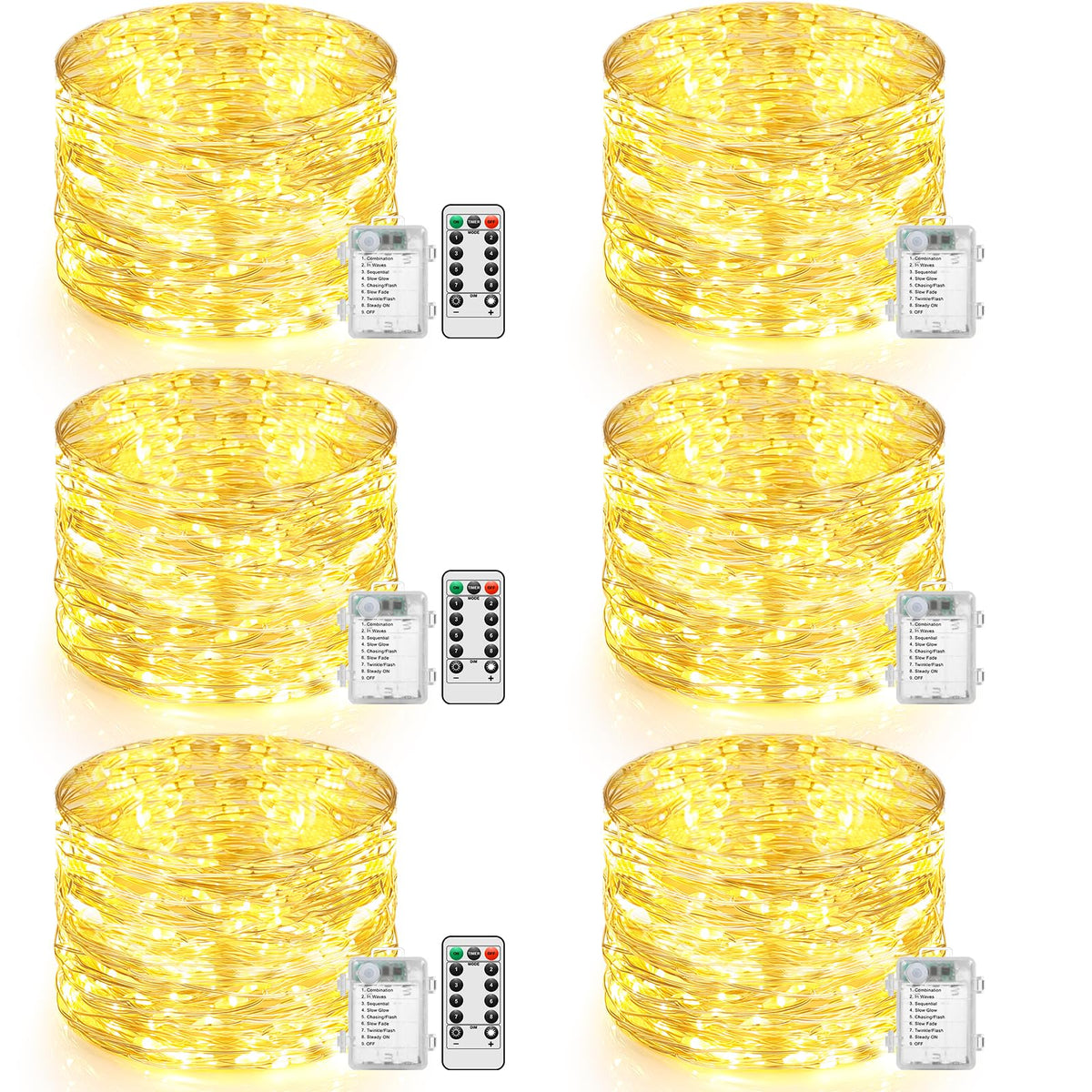 Lakumu 6-pack 100-LED fairy lights on a 33ft strand with timer for easy setup