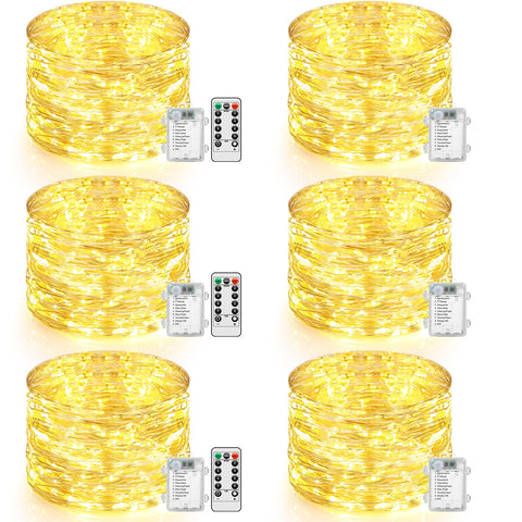 Lakumu 6-pack 100-LED fairy lights on a 33ft strand with timer for easy setup
