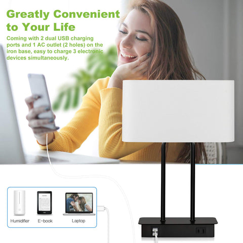 Lakumu lamp with dual USB ports for easy device charging