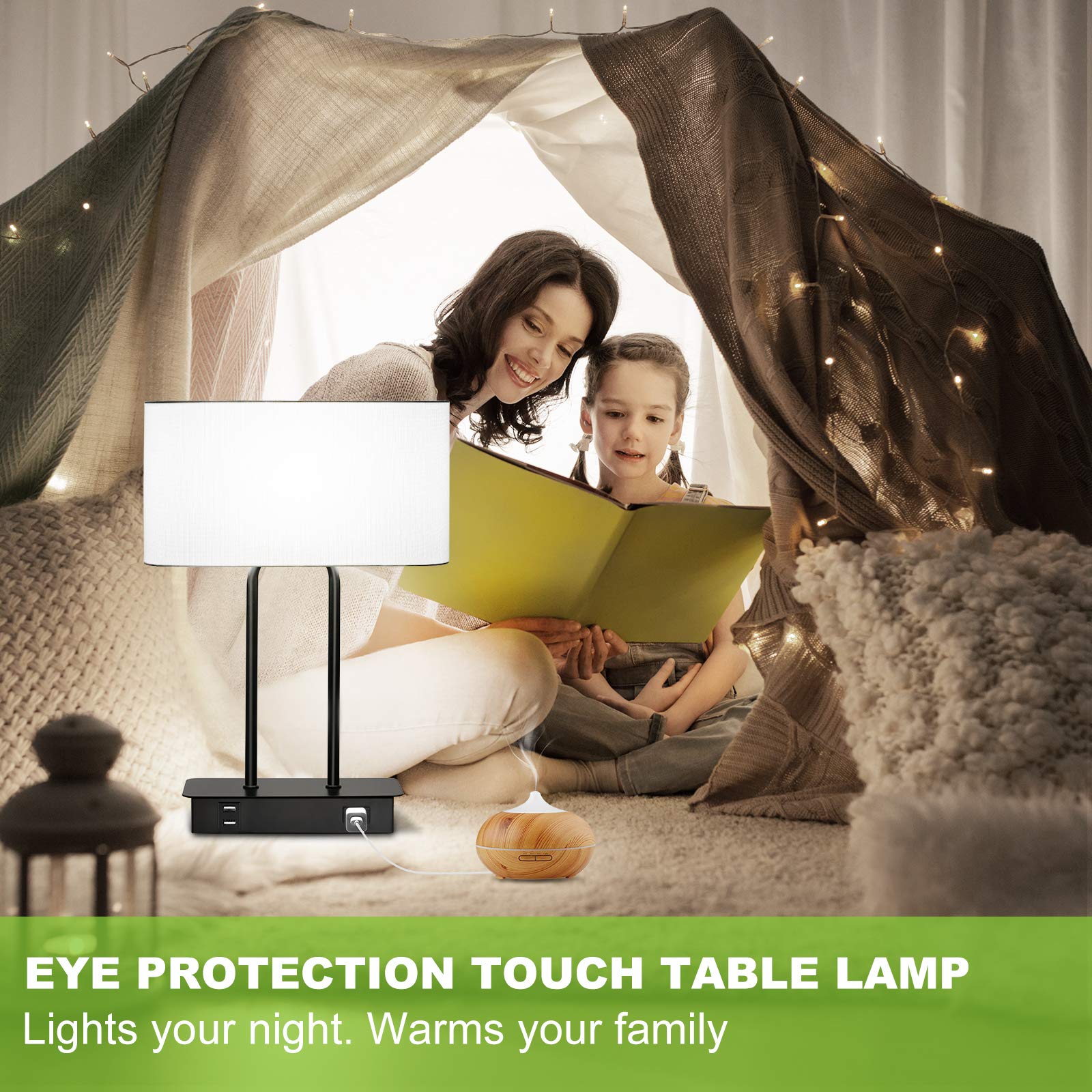 Lakumu lamp placed on a nightstand suitable for bedrooms