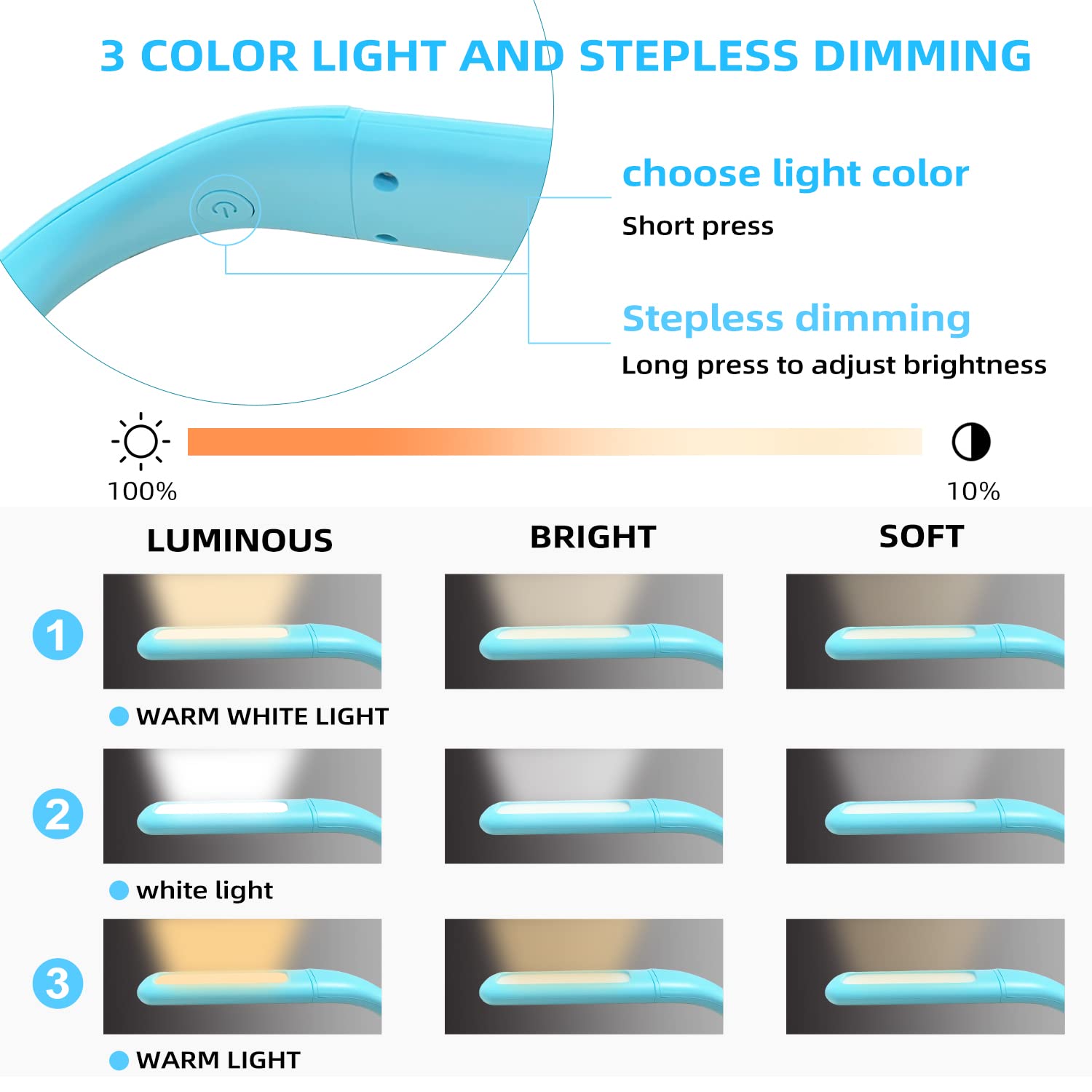 LALAKU LED neck light offers three color temperatures for cozy nighttime reading