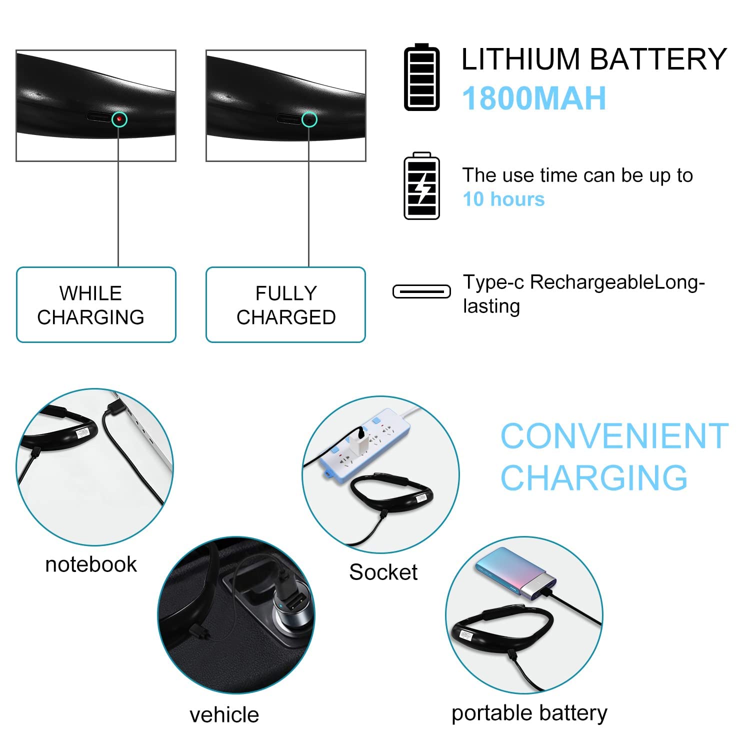 LALAKU light has rechargeable 1800mAh battery for all-night use.