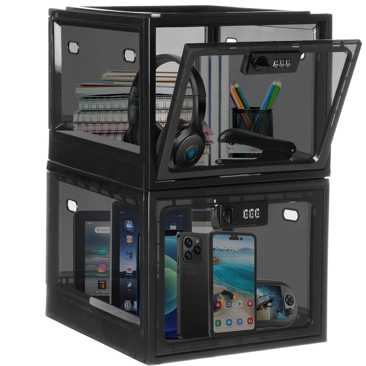 Lalifebuss lock box stackable two-pack for secure home and office storage