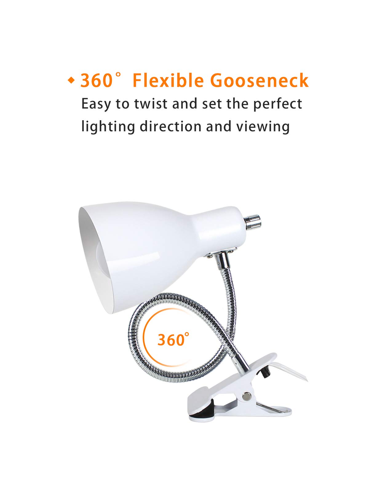 LALISU 360-gooseneck clip lamp white providing flexible angle control.