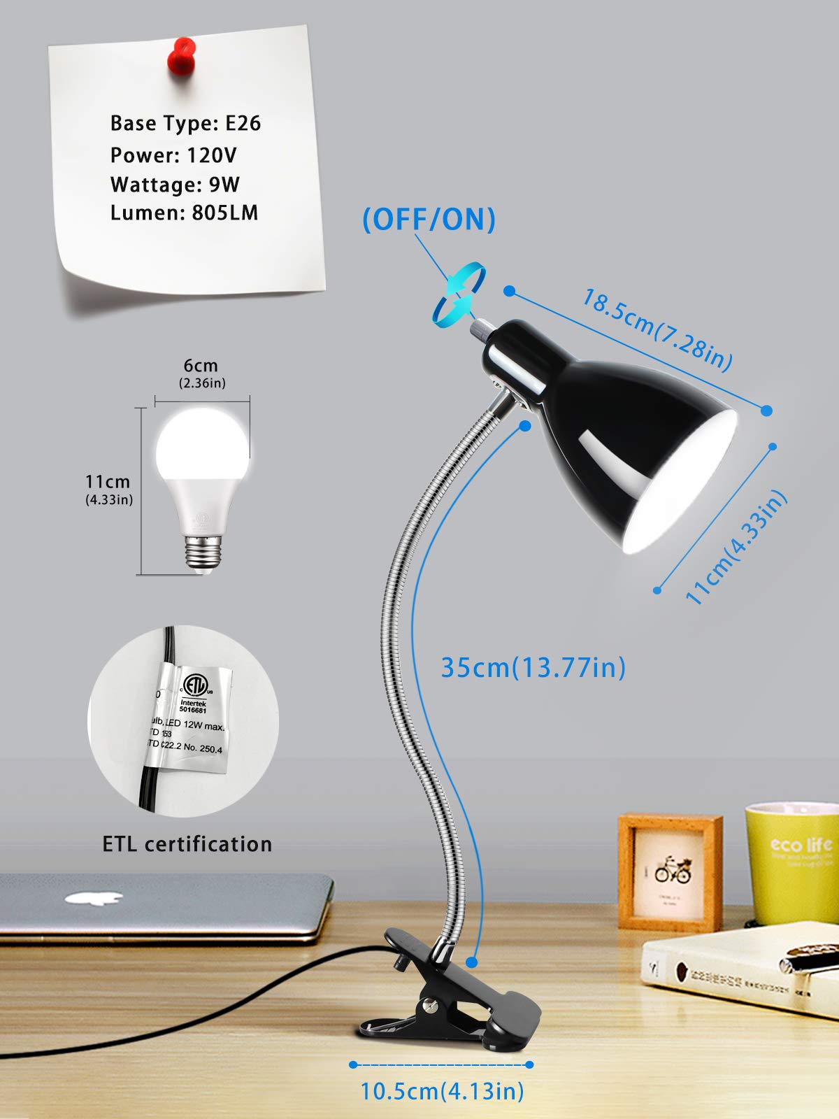 LALISU eye-protection desk lamp flicker-free light reduces eye strain during study