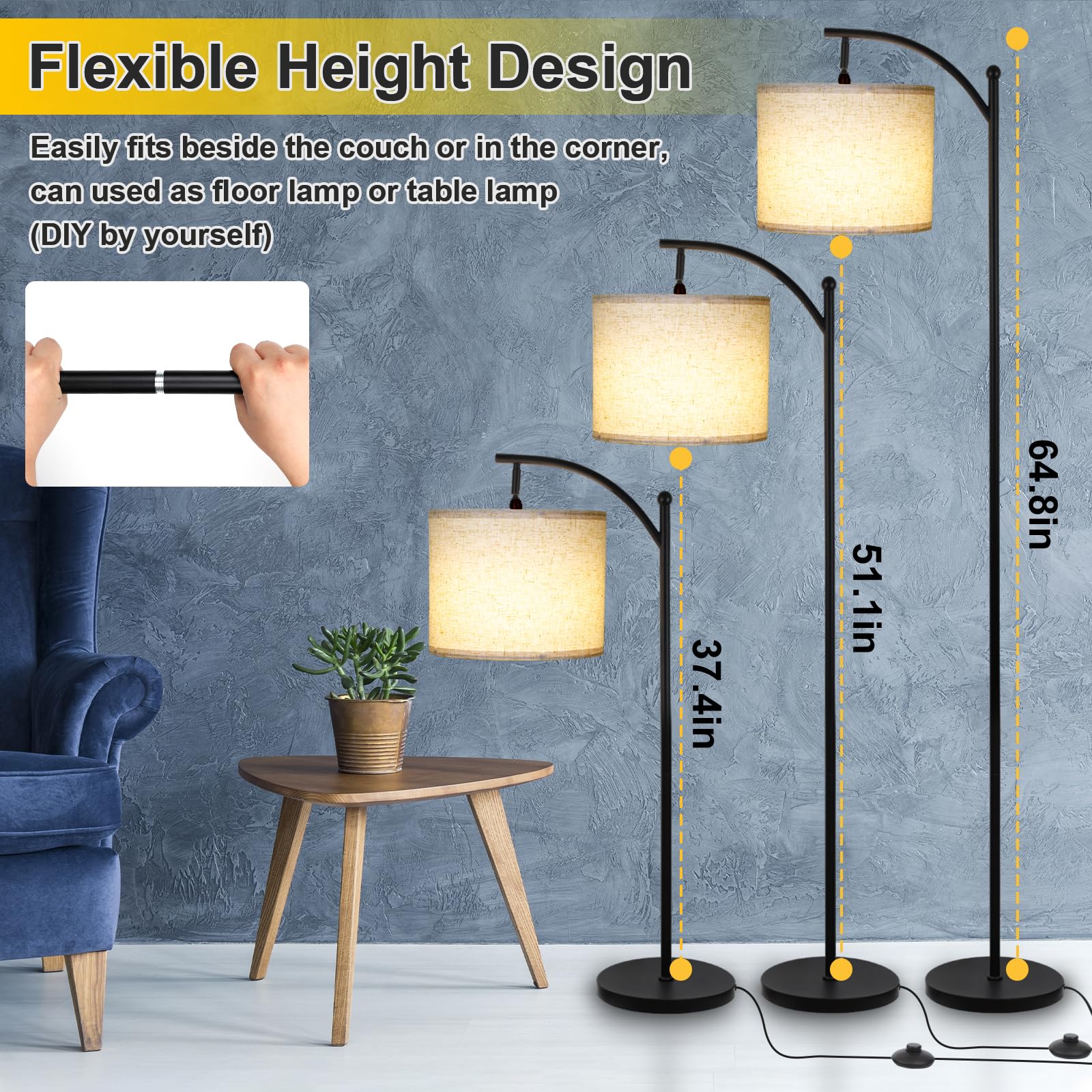 LALISU floor lamp with 3-way dimming foot switch for easy control