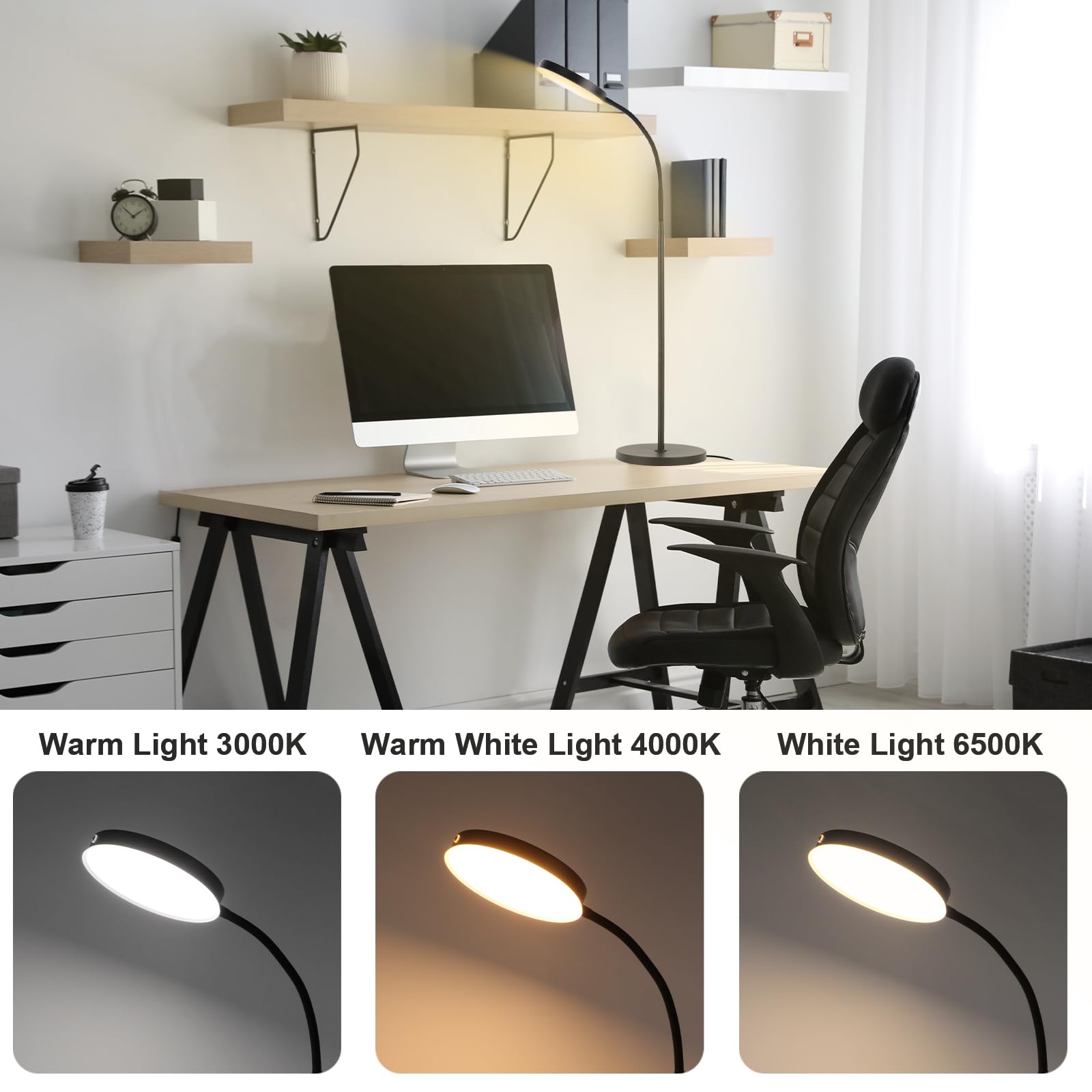 LALISU floor lamp gooseneck rotates 360 degrees for precise lighting.