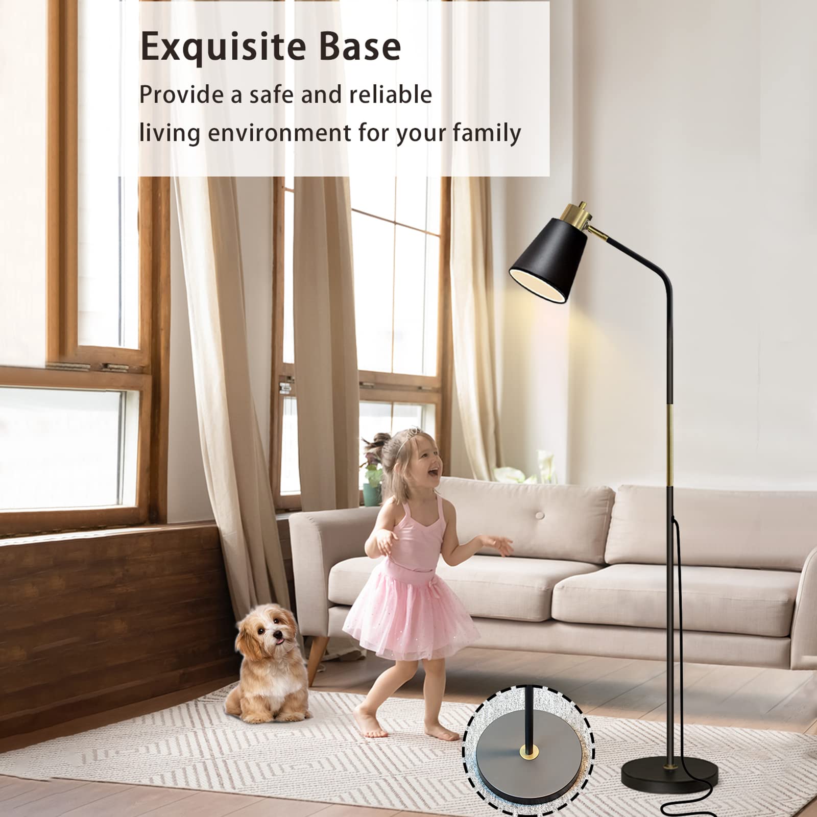 LALISU floor lamp in a sleek black metal finish complements industrial or modern decor.