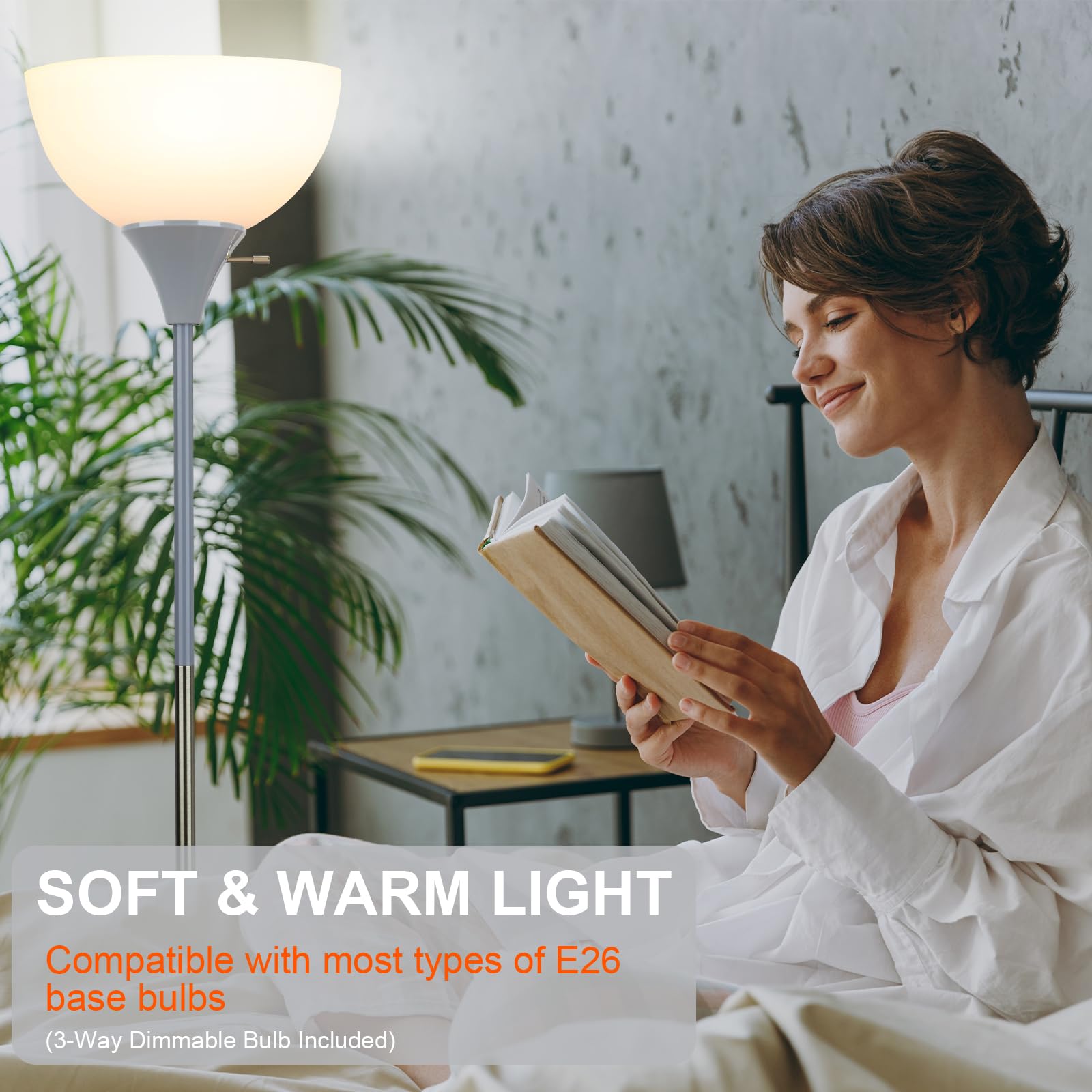 LALISU floor lamp with E26 warm white 2700K bulb ideal for cozy evenings.