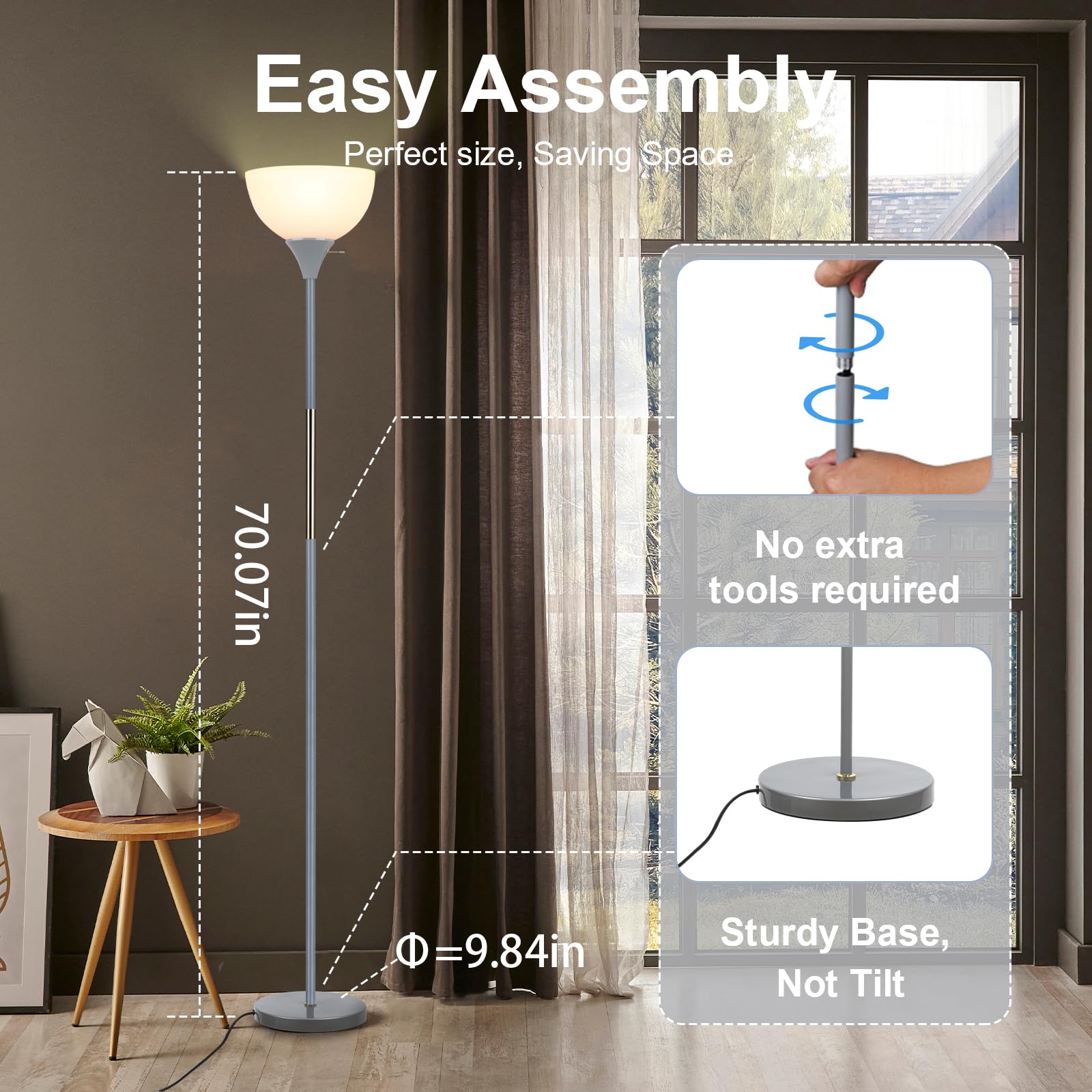 LALISU floor lamp easy assembly saves time with tool-free setup.