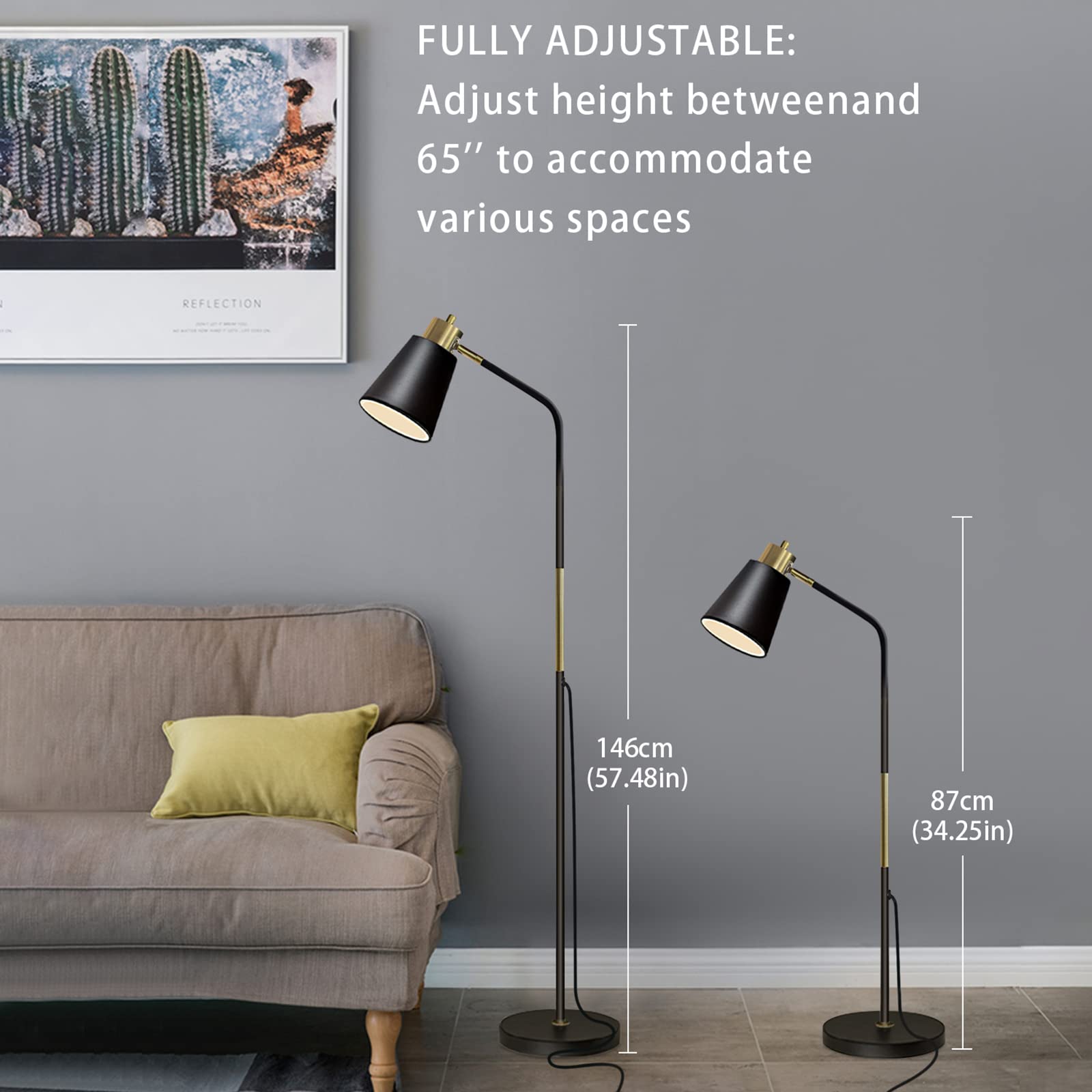 LALISU floor lamp height adjustable from 34.25 in to 57.48 in for flexible placement.