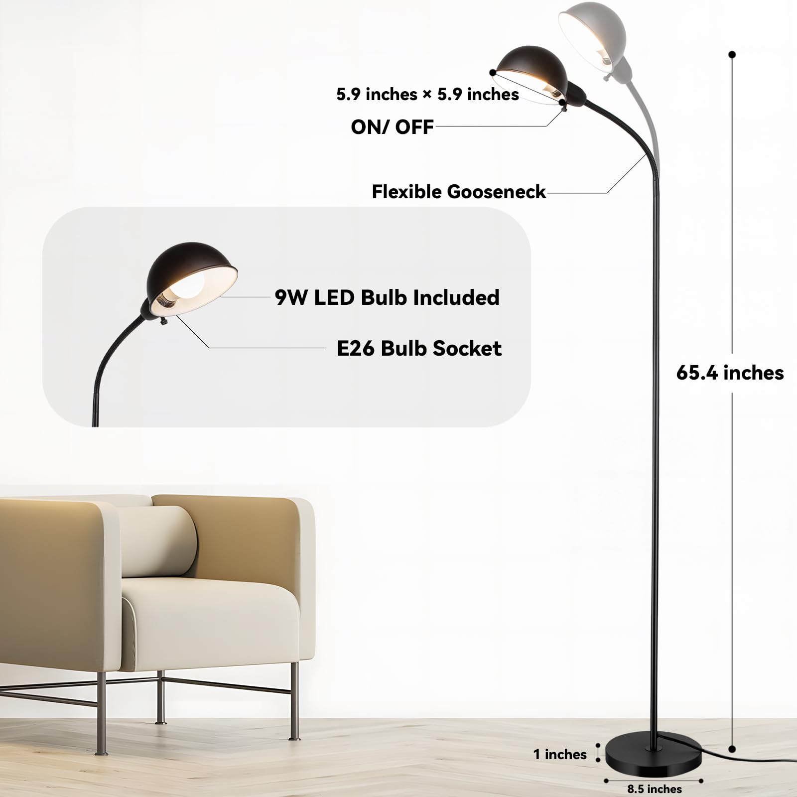 LALISU floor lamp fits tight corners while maintaining a slim silhouette.