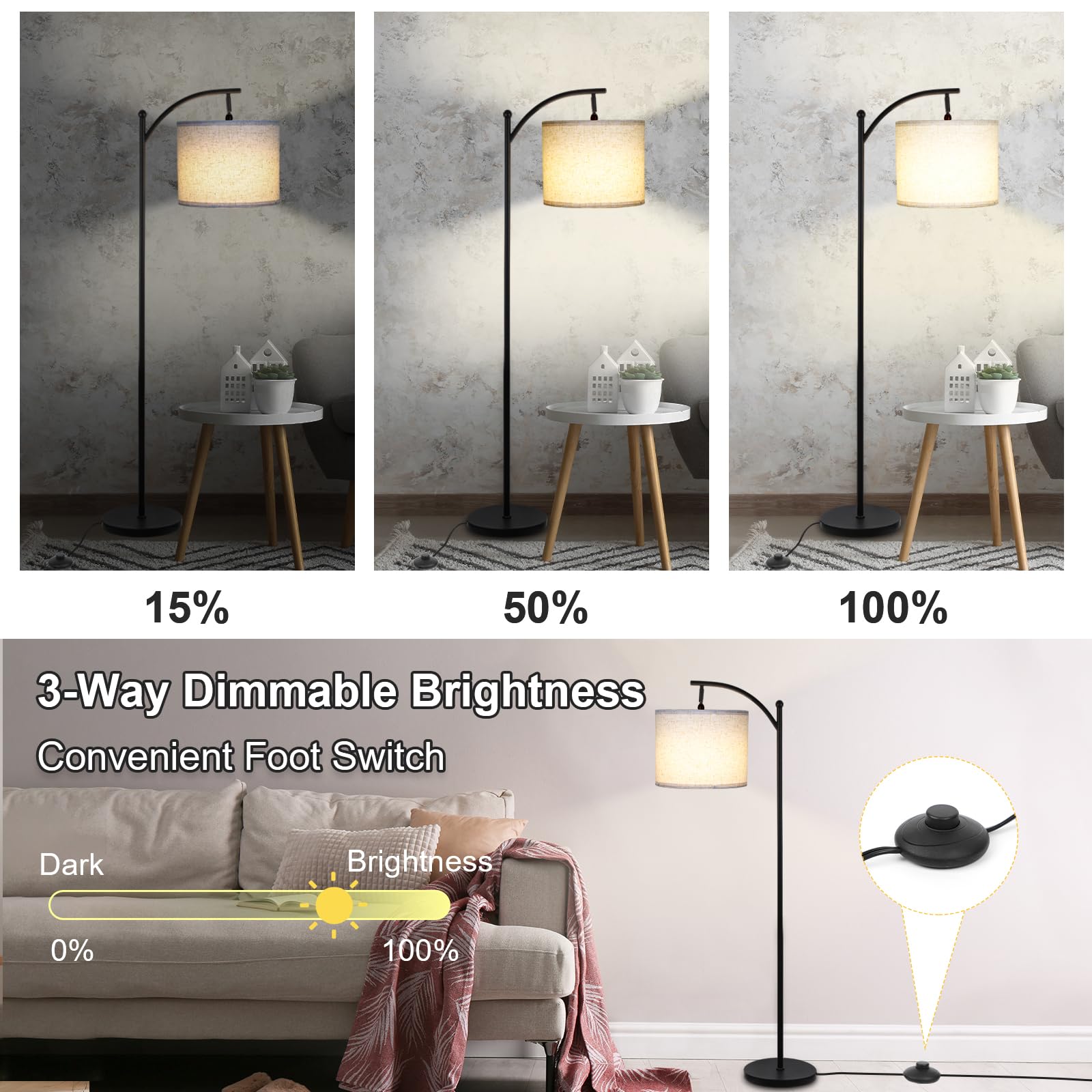 LALISU floor lamp linen shade close-up highlighting soft light diffusion