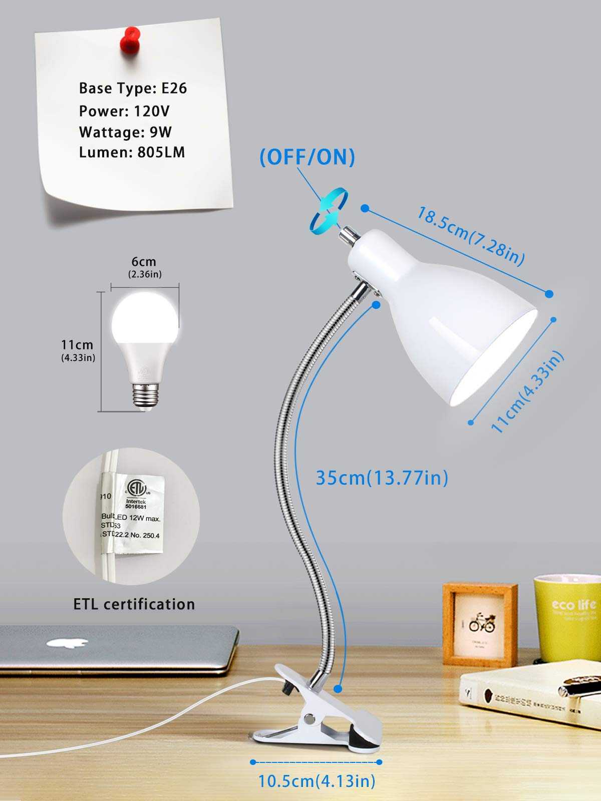 LALISU long-life desk lamp white rated for over 50,000 hours of service.