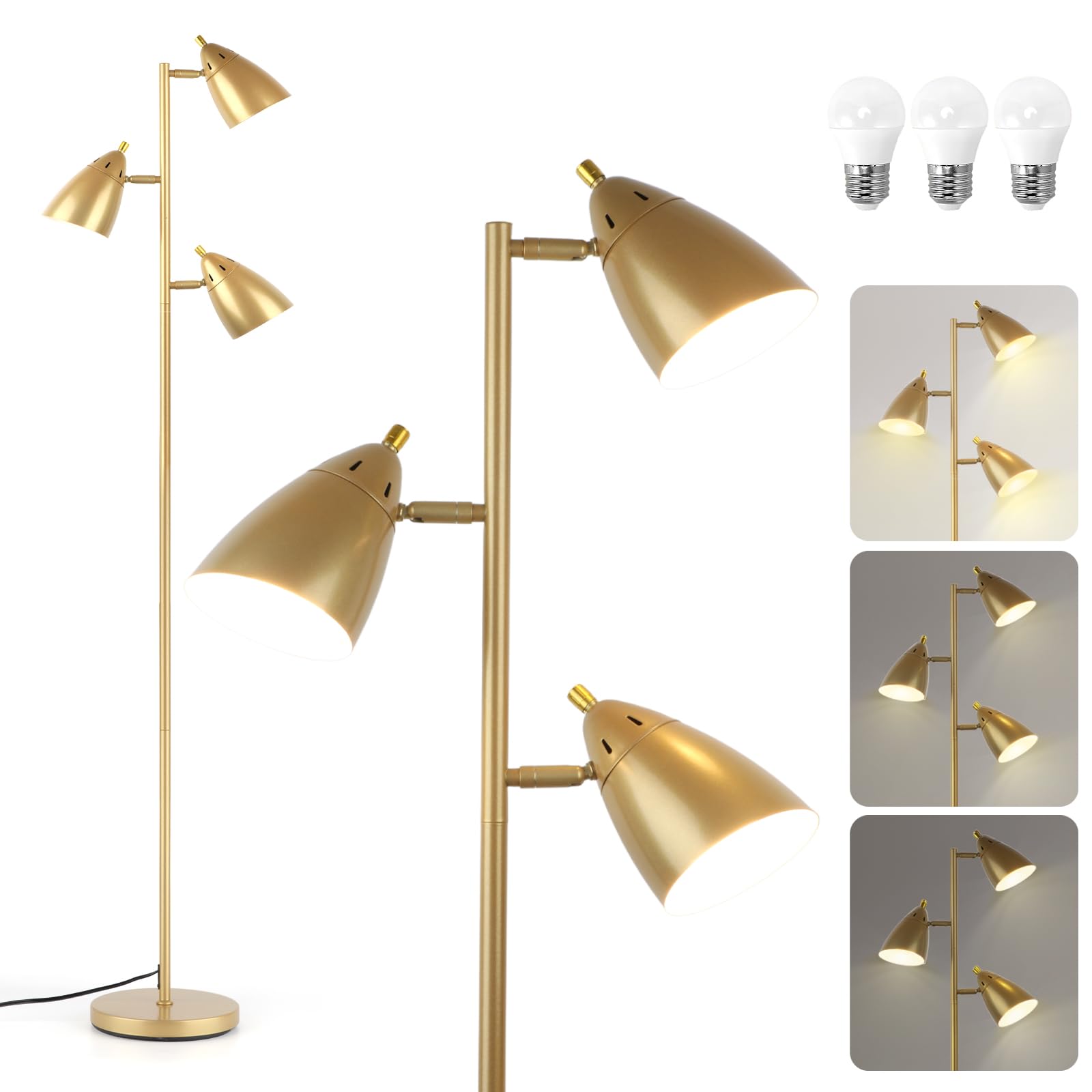 LALISU tree floor lamp with 3-light arms offers versatile lighting for living rooms.